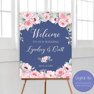 Welcome Wedding Sign, Welcome poster, Blue Blush Wedding, Reception Sign, Bridal Shower Welcome Sign, Welcome Poster, Ceremony sign WS-048