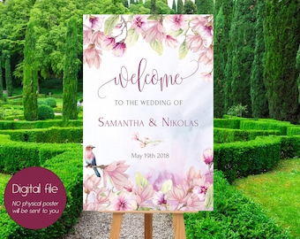 Magnolia Wedding Sign, Welcome Wedding Sign, Magnolia Tree, Romantic Wedding Reception Sign, Bridal Sign, Wedding Welcome Poster WS-025