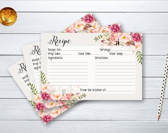 Recipe Card Bridal Shower Floral Printable Games Peach and Pink Peonies Boho flowers Wedding Card Instant Download BG-022