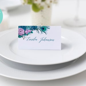 Peacock Wedding Place Cards Template, Editable Place Card, Peacock Place Card, Editable table Cards, Wedding table name Card Peacock C-076