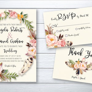 Printable Wedding Invitation, Peach Blush Floral invitation, Boho Wedding Invitation, Watercolor Invitation, Bohemian Wedding Invite WS-004 画像 1