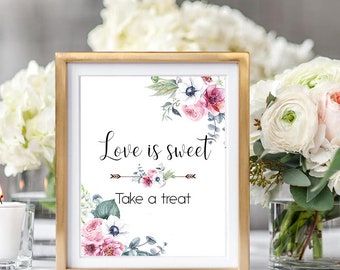 Love is sweet Wedding Sign Digital Floral Pink Hellebore,White Anemones, Ranunculus, Wedding Printable Bridal Decor Poster Sign 8x10 -WS-042