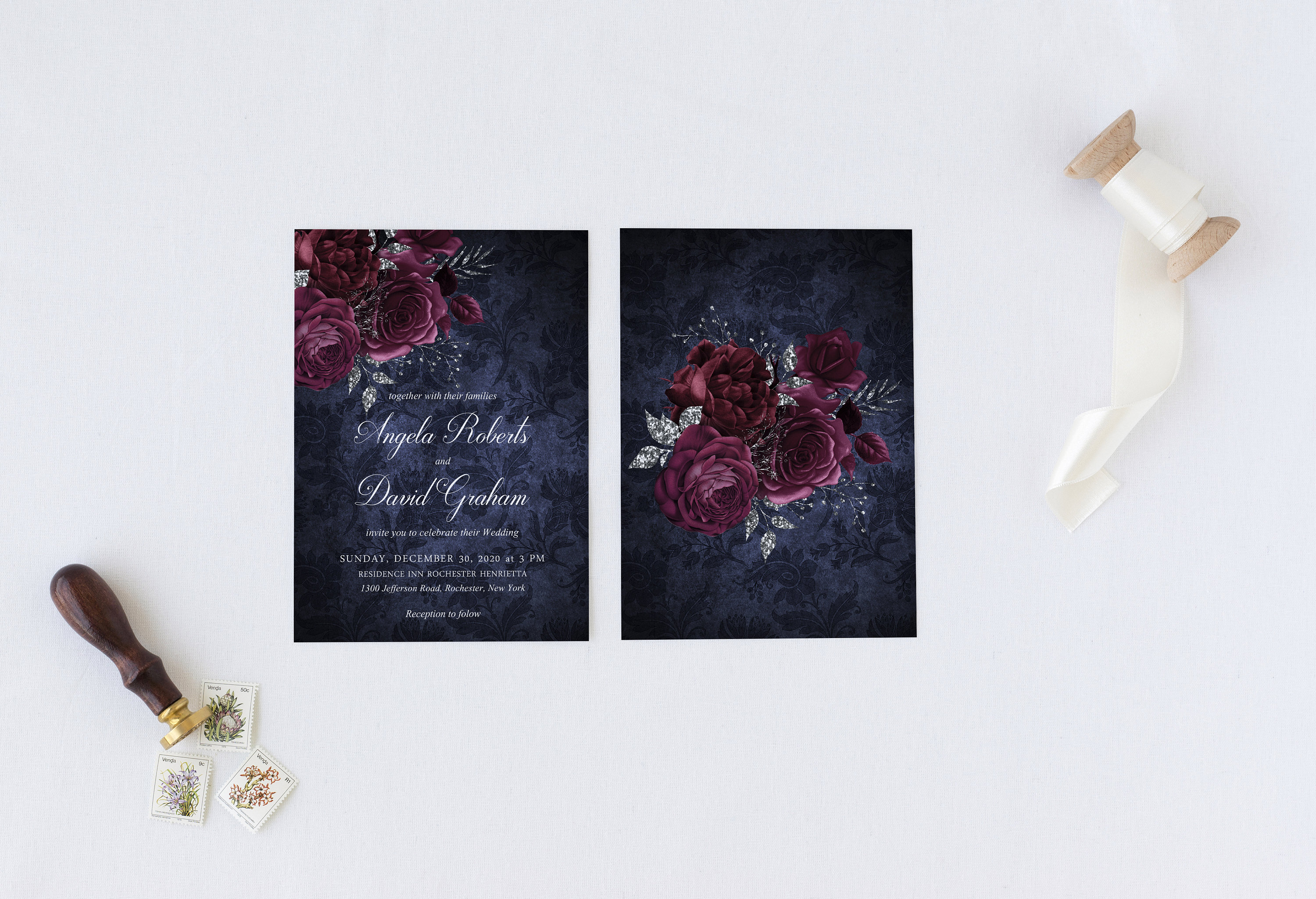 Burgundy and Navy Wedding Invitation Navy Printable Floral - Etsy
