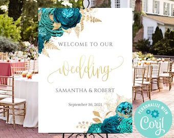 Welcome Sign, Teal Gold Sign, Teal Gold decoration, Welcome Wedding Reception Sign, Bridal Wedding Welcome, Welcome Wedding Decoration C-001
