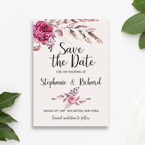 Save the Date Printable Floral Digital Wedding Vintage Roses Watercolor Bohemian Save the Date Invite WS-017