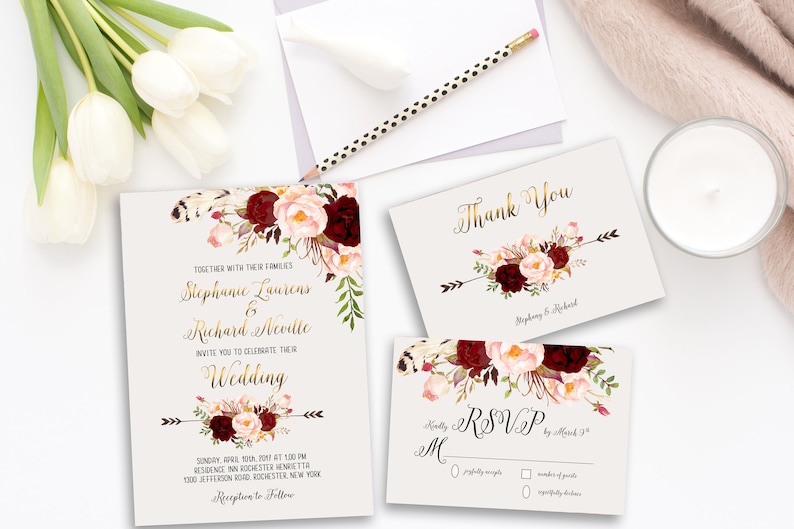 Wedding Invitation Suite Printable Floral Invitation Digital Etsy