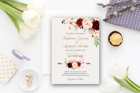 Floral Monogram customize in ANY COLOR! Elowen Suite Hand drawn Floral Calligraphy Wedding Invitation Suite