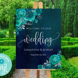Welcome Sign Template, Teal Green Welcome Sign, Welcome Template, Teal Wedding Sign,Teal Reception Sign,Bridal Sign,Welcome Template C-072