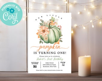 Birthday Pumpkin Invitation, Birthday Invitation Template, My Little Pumpkin, Pumpkin Invite, First Birthday Invitation, Boy Birthday G-001