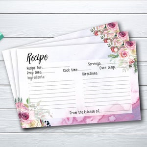 Recipe Card Bridal Shower Floral Printable Games Boho Flowers Pink Background Wedding Card Instant Download - BG001