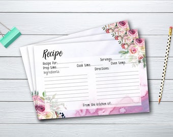 Recipe Card Bridal Shower Floral Printable Games Boho Flowers Pink Background Wedding Card Instant Download - BG001