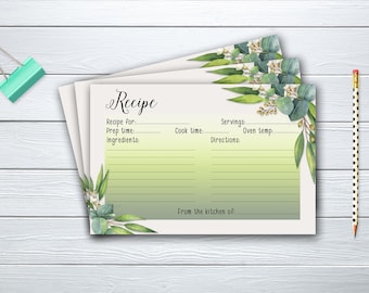 Recipe Card Bridal Shower Floral Printable Games Floral Greenery Eucaliptus Instant Download - BG020