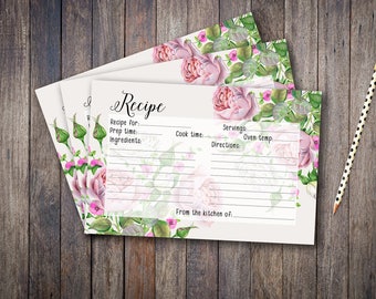 Tarjeta de receta Ducha nupcial Floral Juegos imprimibles Vintage Rosas Tarjeta de boda Rosa Descarga instantánea - BG004