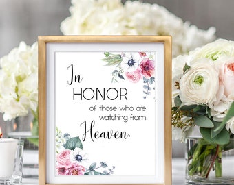 In Honor Of Those Who Are Watching From Heaven, In Loving Memory Sign, Wedding Memory Sign, Memorial Sign, White Anemones  8x10 WS-042