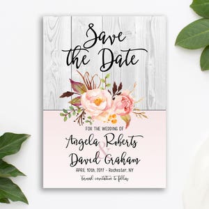 Printable Invitation Wedding Rustic Bohemian Save the Date Floral Wedding Romantic Peach Watercolor Peonies Save the Date Invite WS-004