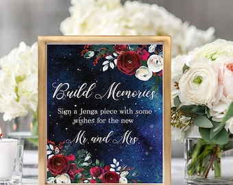 Build memories Wedding Sign Christmas Winter New Year Snow White Red Burgundy Floral Wedding Printable Decor Gifts Poster Sign 8x10 WS-050