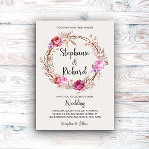 Wedding Invitation Suite, Printable Invitation Set, Floral Wedding Invitation, Vintage Roses, Bohemian Wedding Invitation Set WS-017