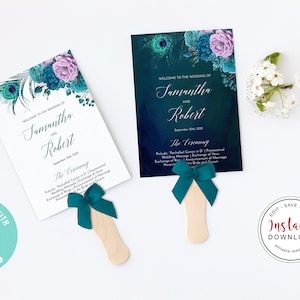 Wedding Program Template, Wedding Program Fan, Peacock Program, Printable Ceremony, Peacock Wedding, Ceremony Programs, DIY Program, C-076