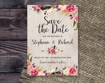 Rustic Save the date Invitation, Bohemian Save the Date, Floral Save the Date Invite, Rustic Watercolor flowers, Save the Date Invite WS-016