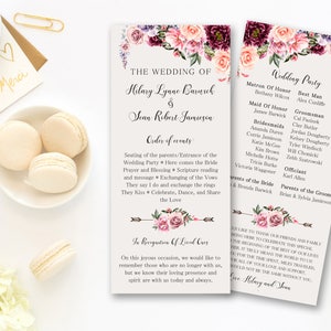 Wedding Program Ceremony Marsala Burgundy Floral Digital Printable Program Wedding Boho Ceremony Card Bohemian Bridal Wedding - WS-030
