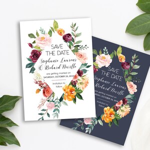 Save the Date Printable Invitation, Digital Save the Date Invitation, Burgundy Coral Blush Wedding, Bohemian Save the Date Invite WS-036