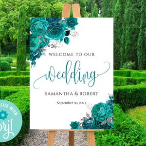 Teal Green Welcome Sign, Welcome Sign, Welcome Template, Teal decoration,Wedding Reception Sign,Bridal Sign,Welcome Wedding Template C-072