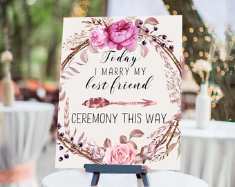 Wedding This Way Sign, Wedding Sign, Blush Pink, Boho Wedding, Reception Sign, Wedding Poster, Ceremony Sign, Blush Wedding WS-017