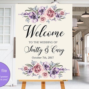 Wedding Welcome Sign Lilac Blush Pink Floral Boho Digital Wedding Reception Sign Bridal Wedding Welcome Poster WS-033