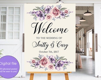 Wedding Welcome Sign Lilac Blush Pink Floral Boho Digital Wedding Reception Sign Bridal Wedding Welcome Poster WS-033