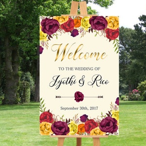 Wedding Welcome Sign Fall Marsala Burgundy Floral Fall Boho Digital Wedding Reception Sign Fall Bridal Wedding Welcome Poster WS-027 image 6