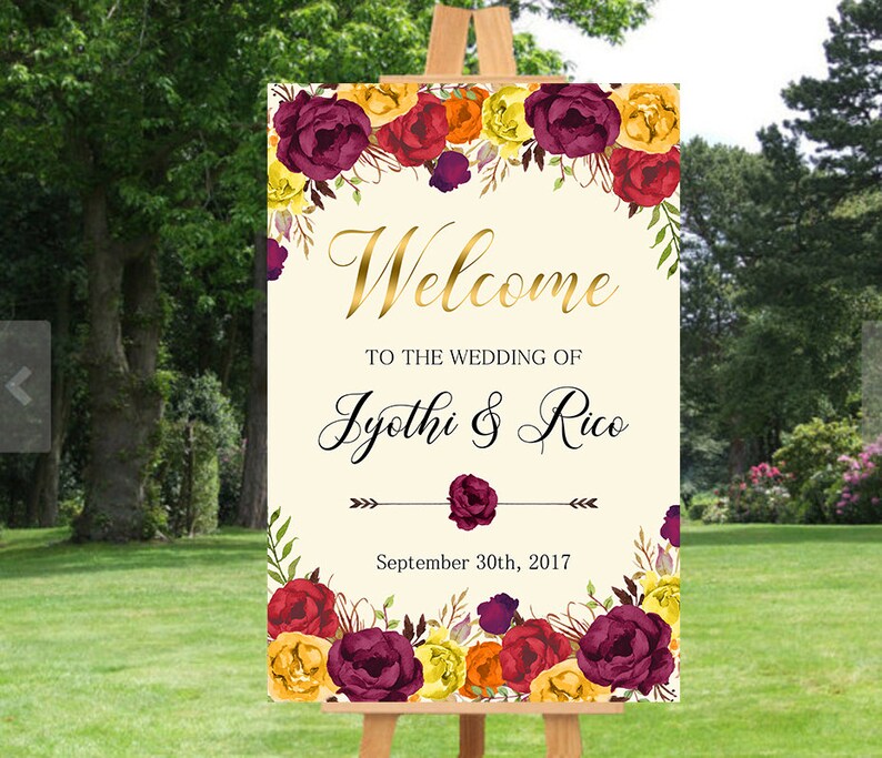 Wedding Welcome Sign Fall Marsala Burgundy Floral Fall Boho Digital Wedding Reception Sign Fall Bridal Wedding Welcome Poster WS-027 image 6