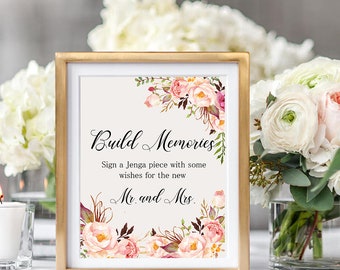 Build Memories Wedding Sign Digital Floral Sign Blush Peonies Wedding Boho Sign Printable Bridal Decor Gifts Poster Sign 8x10 - WS-022