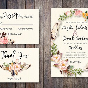Printable Wedding Invitation, Peach Blush Floral invitation, Boho Wedding Invitation, Watercolor Invitation, Bohemian Wedding Invite WS-004 画像 4