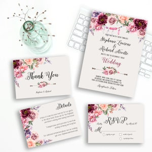 Wedding Invitation Suite Printable Floral Digital Wedding Marsala Burgundy Vintage Romantic  Invitation Bohemian Wedding Invite WS-030