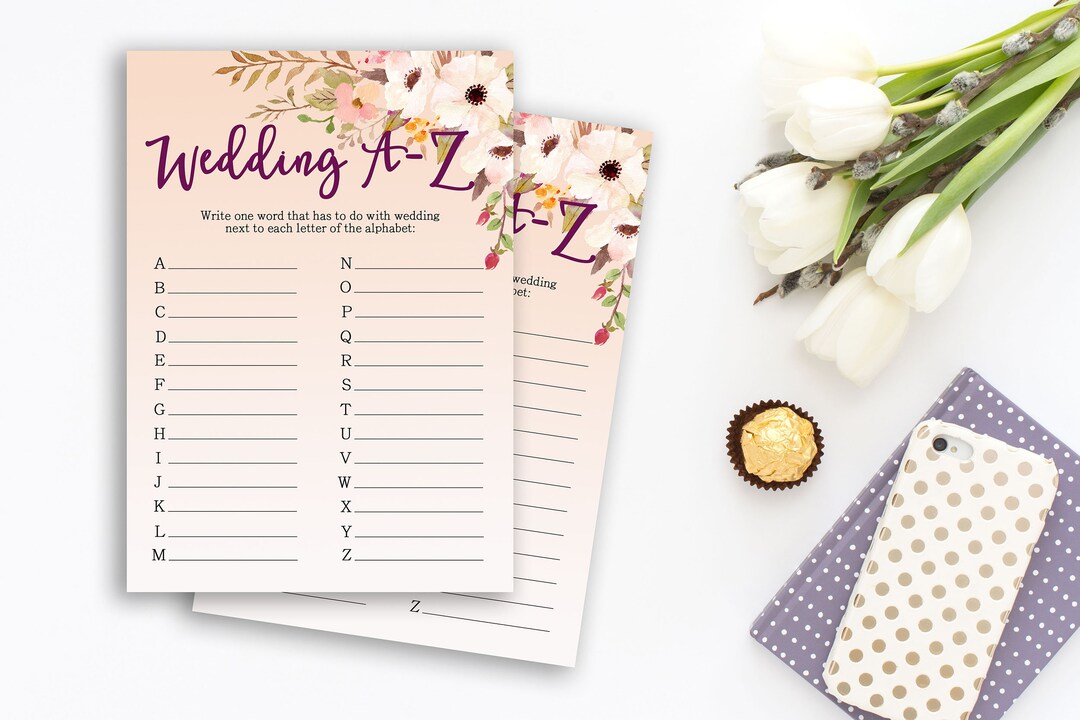 Wedding A-Z Bridal Shower Printable Game Boho White Flowers - Etsy