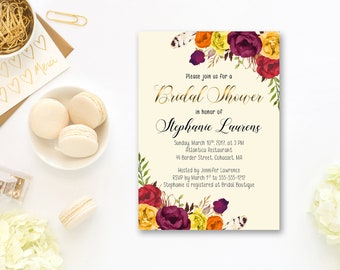 Bridal Shower Invitation, Printable Invitation, Fall  Wedding Invitation, Red Orange Yellow Bridal Shower Invite, Wedding Fall Invite BS-027