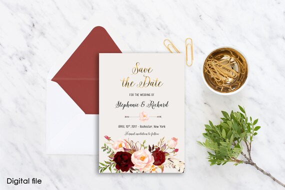 #00256BC-STDA2 Boho Wedding Save the Date with Laurel Monogram Magnets Available Personalized Printable File or Print Pkg Avail