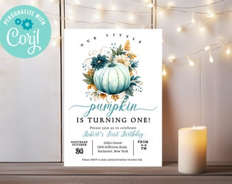 Birthday Pumpkin Invitation, Editable Invitation Template, My Little Pumpkin, Pumpkin Invite, First Birthday Invitation, Boy Birthday B-001