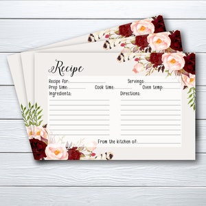 Recette carte douche nuptiale jeux imprimables floraux Bourgogne Marsala carte de mariage Téléchargement instantané BG-003