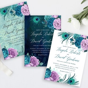 PfauEnfeder Hochzeitseinladung, Pfauenfeder Einladung, Hochzeit Braut Shower Suite, HochzeitSeinladung WS-076