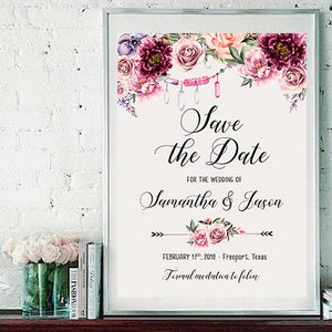 Save the Date Printable Floral Digital Wedding Marsala Burgundy Watercolor Vintage Romantic Bohemian Save the Date Invite WS-030