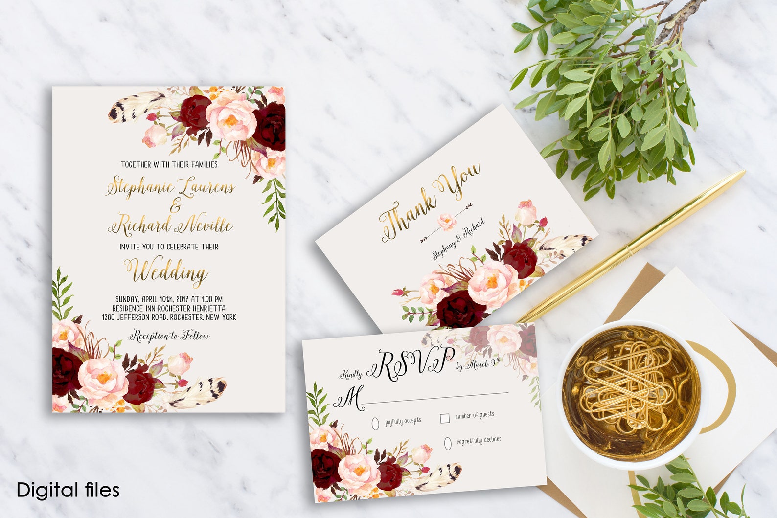Wedding Invitation Suite Printable Floral Wedding Invitation | Etsy