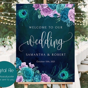 Teal Peacock Welcome Sign, Teal Peacock Decoration, Welcome Wedding Teal Sign, Bridal Wedding Welcome,Welcome Wedding Teal Decoration WS-076