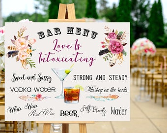 Bar menu Sign, Peach Pink Blush Sign, Floral Wedding Bar Sign, Boho Digital Wedding Sign, Bohemian Wedding Poster WS-022