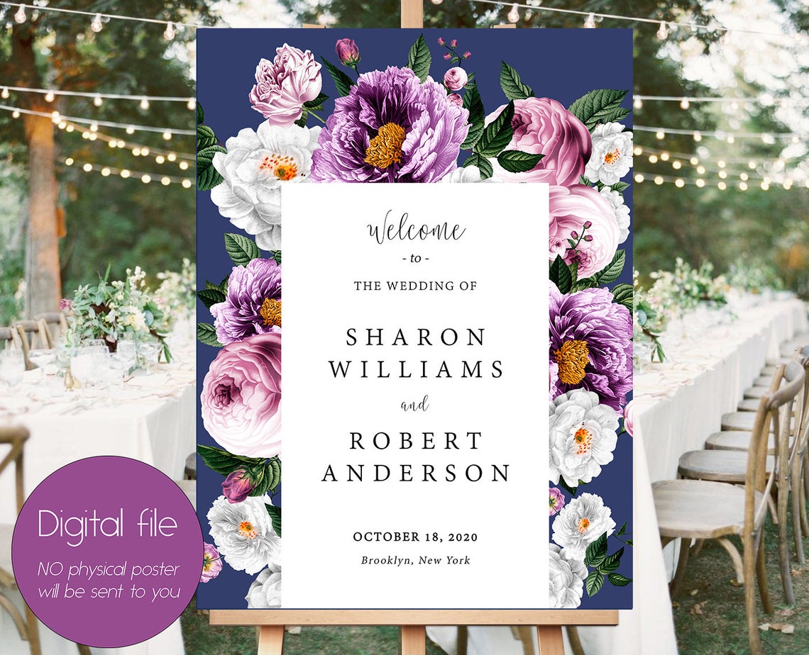 Purple Blush Navy Welcome Wedding Sign Wedding Purple image 1