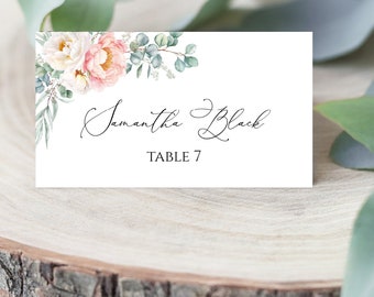 Printable Wedding Place Card Template, Wedding Name Card Template, Editable Floral Blush Place Card, Customizable Wedding Place Card - PETRA
