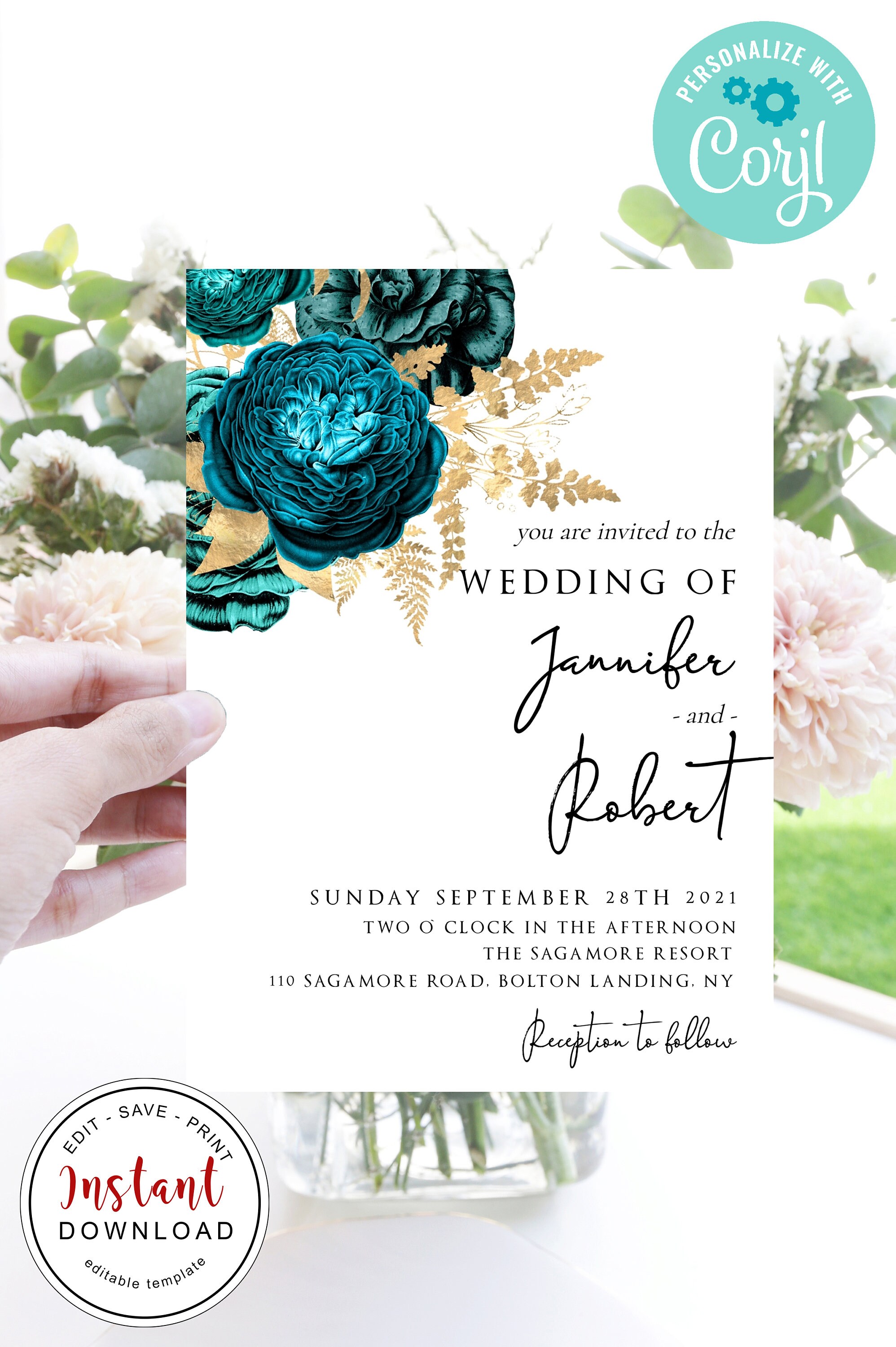 Teal Gold Wedding Invitation Editable Teal Gold Printable Etsy Teal Gold Wedding Invitation Editable Teal Gold Printable Etsy