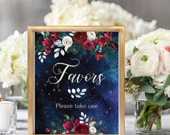 Favors Wedding Sign Christmas Winter New Year Snow White Red Burgundy Floral Wedding Bridal Printable Decor Gifts Poster Sign 8x10 WS-050