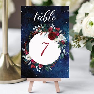 Wedding Table Numbers,Christmas Winter Numbers,Red White Burgundy Table Numbers,Table Numbers Wedding,1-10,4x6,PDF Instant Download TN-050 image 1
