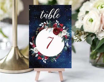 Wedding Table Numbers,Christmas Winter Numbers,Red White Burgundy Table Numbers,Table Numbers Wedding,1-10,4x6,PDF Instant Download TN-050
